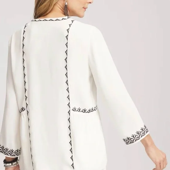 Chico's Ivory Blouse with Black Embroidery - Picture 2 of 14